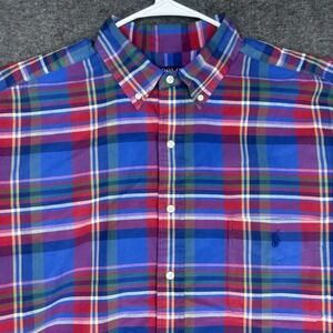 Polo Ralph Lauren Oxford Shirt Mens 2XLT red blue plaid Short Sleeve Button up